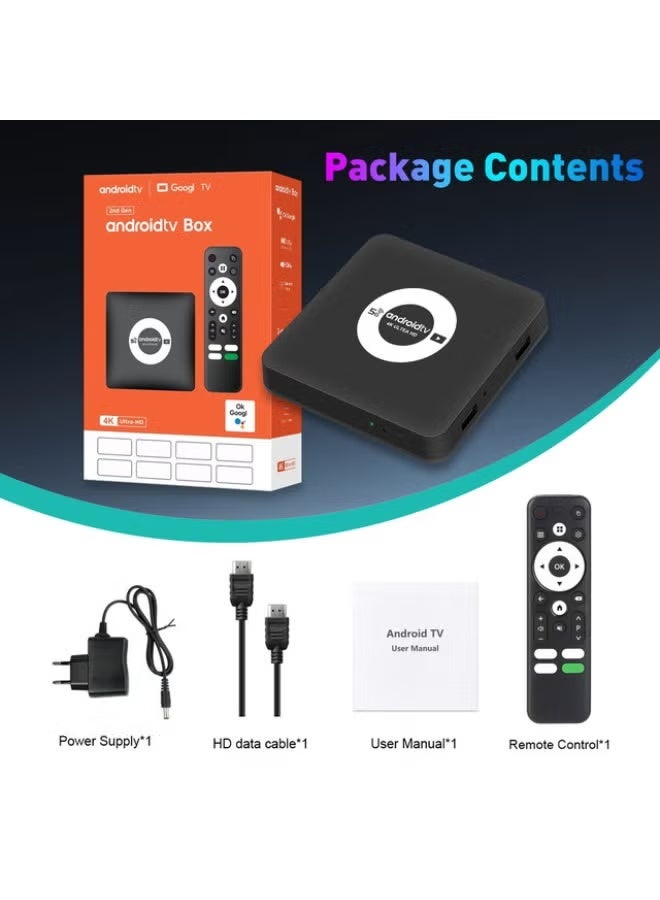 4K Android TV Box 2nd Generation Smart Media Streaming Device with Voice Control Remote, High-Speed Dual-Band 5G WiFi, Smooth Performance, HDMI Cable Included – Black - Image 1